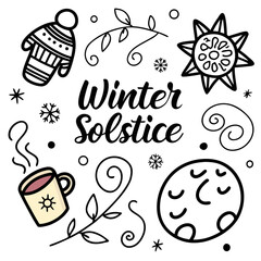 WINTER SOLSTICE vector illustration isolated on white background