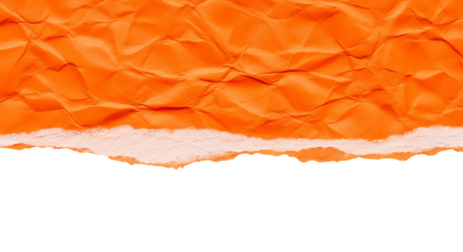 Crumpled orange paper with torn edge, vibrant texture background