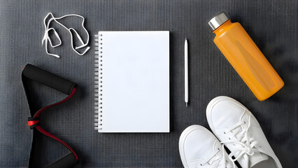 Flat Lay Fitness Essentials on Exercise Mat