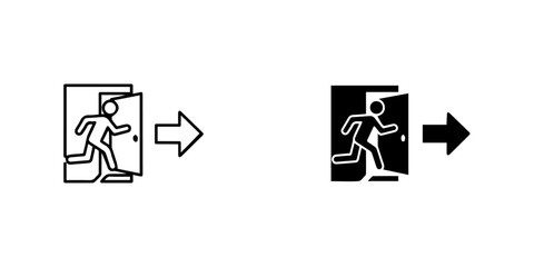 Emergency exit outline and glyph black linear icon isolated on evacuation route symbol for safety