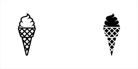 Ice cream cone vector icon set. Summer dessert, frozen sweet treat, food symbol. Black silhouette isolated on white background.