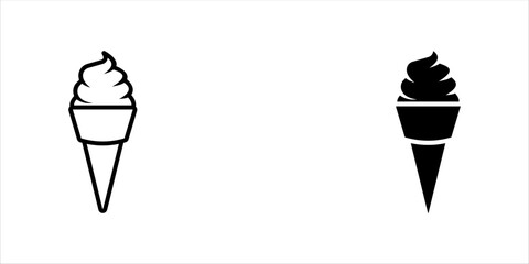 Simple icon set of a single ice cream scoop dripping slightly on a cone, presented in both black on white and white on black reversed contrast. vector illustration, eps10.