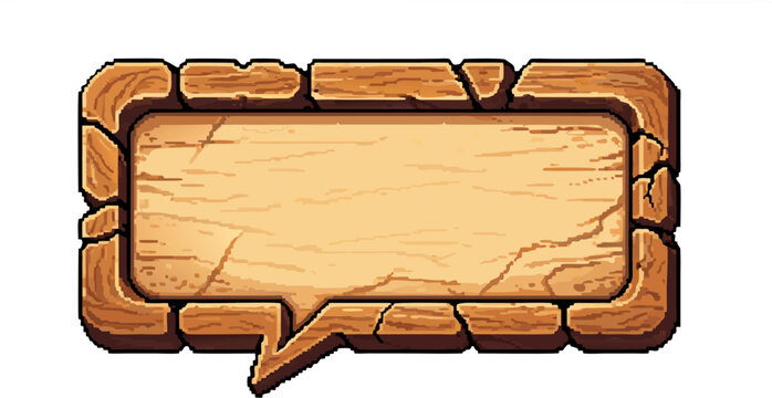 Wooden speech bubble with pixel art style for game assets and UI design element - Powered by Adobe