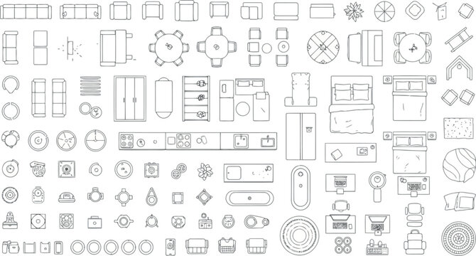 Collection of architectural and interior design elements, isolated on