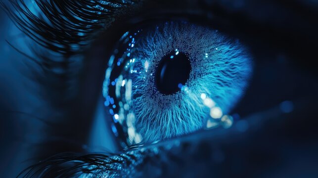 Human eye receiving futuristic digital data stream