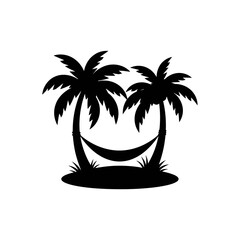 "Relaxing Hammock Between Palm Trees Silhouette &ndash; Summer Island Minimalist Vector Illustration"

