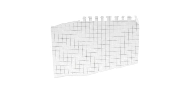 Ripped graph paper sheet with torn edges and perforated top