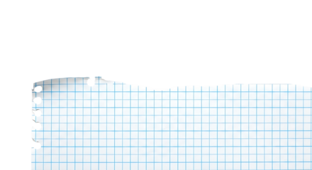 Torn blue graph paper page with punched holes isolated for projects