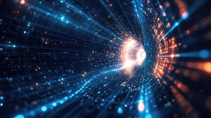 Fototapeta premium Digital data flowing through abstract fiber optic tunnel