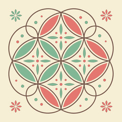 Retro geometric floral pattern with intersecting circles