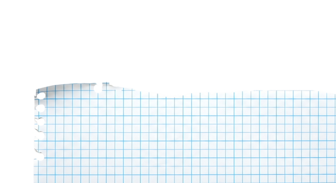 Torn blue graph paper page with punched holes isolated for projects