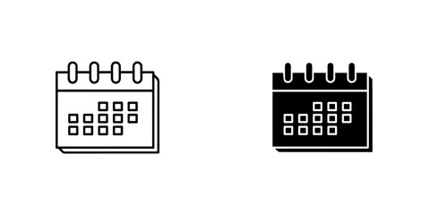 Two versions of a calendar icon, one with a line and one with a solid fill isolated on