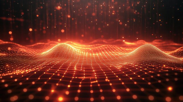 Data network grid with glowing particles illustrating big data - Powered by Adobe