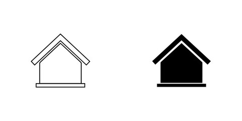 House icon isolated on two version of the same icon, one with black lines and one solid