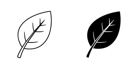 Leaf icon isolated on two version of the same icon, one with black lines and one solid