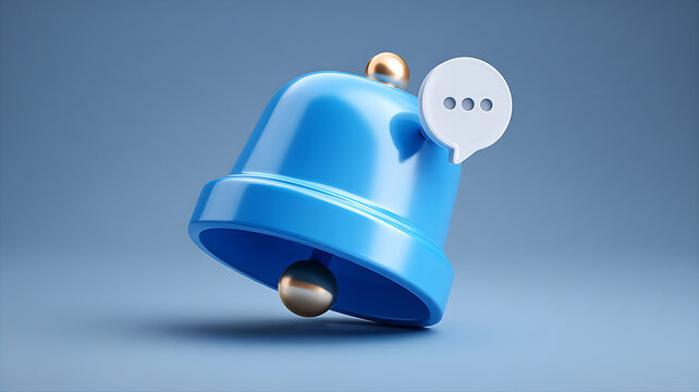 Stylized blue notification bell with golden accents and a speech bubble icon