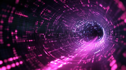 Obraz premium Data transferring in futuristic digital tunnel with purple light