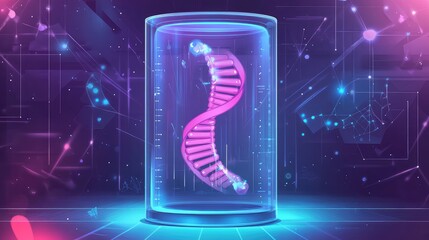 Dna helix inside digital scientific experiment or research