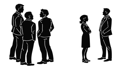 Silhouette illustration of group of men and woman in suits standing and talking to each other vreated with genrated ai