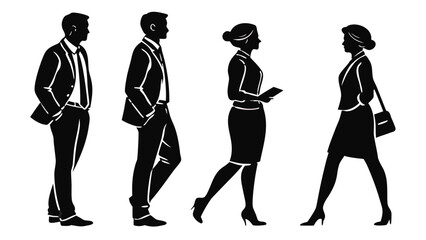 Silhouetted professionals walking in suits and dresses in a business like environment setting scene vreated with genrated ai