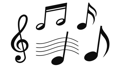 Illustration of musical notes and treble clef on a white background representing musical notation art vreated with genrated ai