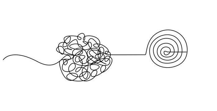 Chaos and mess circle continuous line drawn animation. Psychotherapy linear concept video. Animated problem solution symbol. Open book with chaos and mess circle continuous one line drawn animation