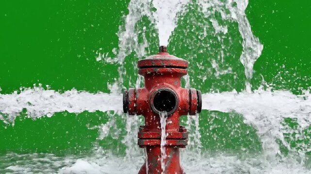 Fire Hydrant Flowing Water on Green Screen for Chroma Key Effects and Visual Compositing