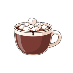 Adobe Illustrator Artwork. Flat mug of hot chocolate with marshmallows isolated on a white background. Vector Illustration