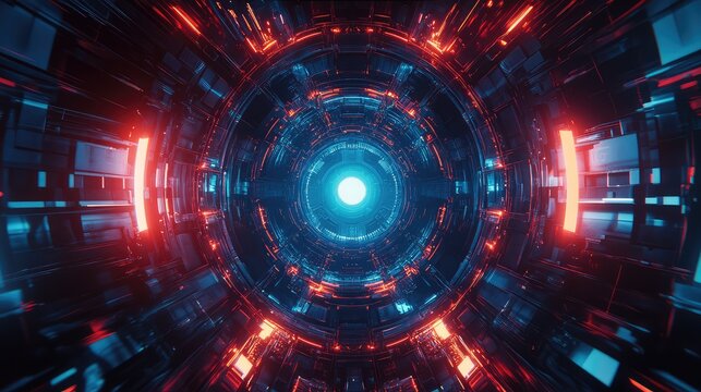 Futuristic speed tunnel with illuminating neon light effects