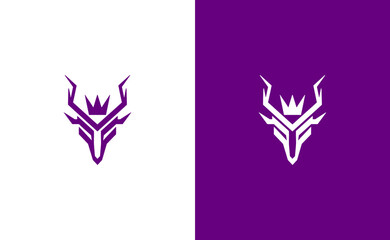 Abstract deer head logo with crown design against contrasting backgrounds