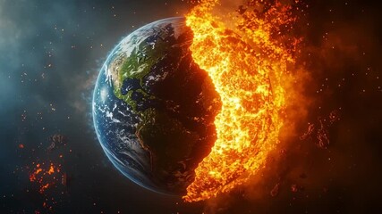 Earth engulfed in flames, a dramatic depiction of global destruction in space