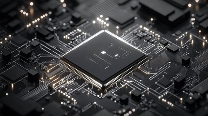 Fototapeta premium Central processing unit on circuit board creating data flow