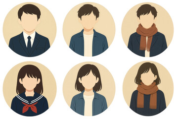シンプルな男女の顔なしプロフィール用イラストアイコン