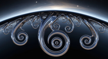 magnetic horizon bending into liquid metal spirals &ndash; generative ai