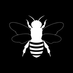 Honey bee silhouette icon isolated on black background