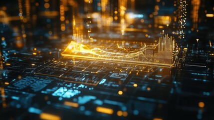 Financial data analysis digital visualization on circuit board