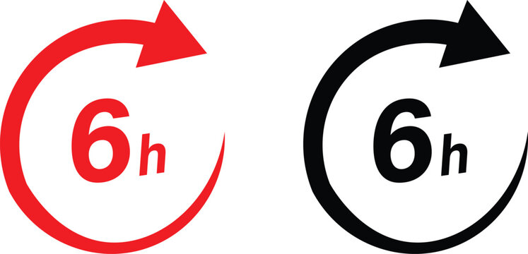 6 hour clock icon red clock timer