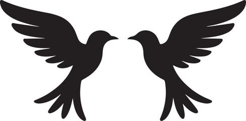 Obraz premium Two Birds Facing Icon, Bird Couple Silhouette, Unity Birds Vector, Scalable Black Silhouette for Logos, Cards & Social Media.