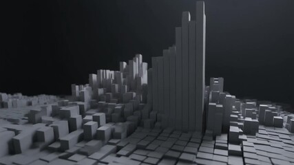 Futuristic grayscale urban landscape composed of varying geometric blocks, illustrating an abstract data visualization or a modern technological cityscape in a dynamic digital environment - Powered by Adobe