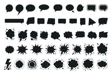 Collection of comic speech bubbles, chat boxes, and message balloons in various doodle styles for communication, quotes, and ideas, isolated on white background vector illustration