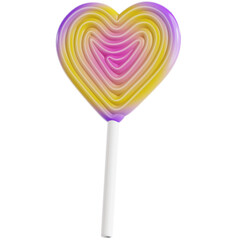 A Swirled Heart-Shaped Lollipop with a White Stick Against a White Background