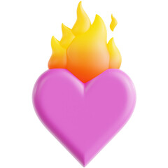 Vibrant 3D Rendered Pink Heart Aflame Symbolizing Passionate Love and Intense Emotion, Ideal for Romantic Concepts and Digital Art Designs