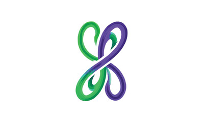 Green and purple intertwined abstract symbol, infinity loop vector logo design