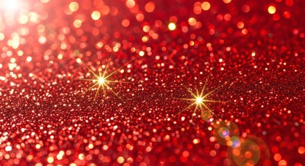 Sparkling red glitter background with bokeh lights, creating a festive and glamorous texture for designs