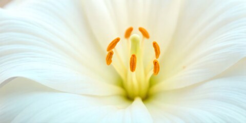 Detailed Macro View of a Pure White Blossom's Inner Beauty, Revealing its Pistil and Stamens with Soft Petal Texture