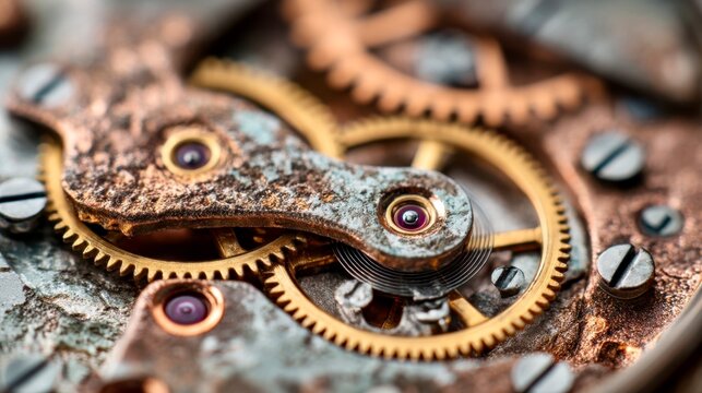 Intricate details of vintage watch mechanisms displaying gears and jewels showcasing timeless craftsmanship and precision engineering in close-up view