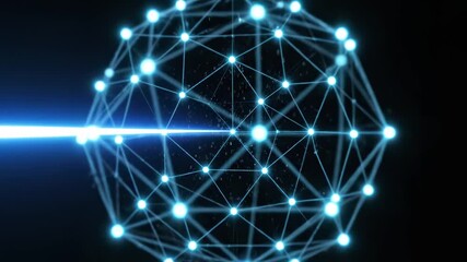 Abstract digital network globe with glowing nodes and laser beam - Powered by Adobe