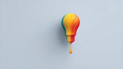 Vivid colorful lightbulb with dripping paint effect representing creativity innovation modern design artistic illumination and inspiring ideas in a minimalistic style
