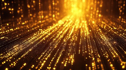 Obraz premium Golden glowing particles streaming data network technology background