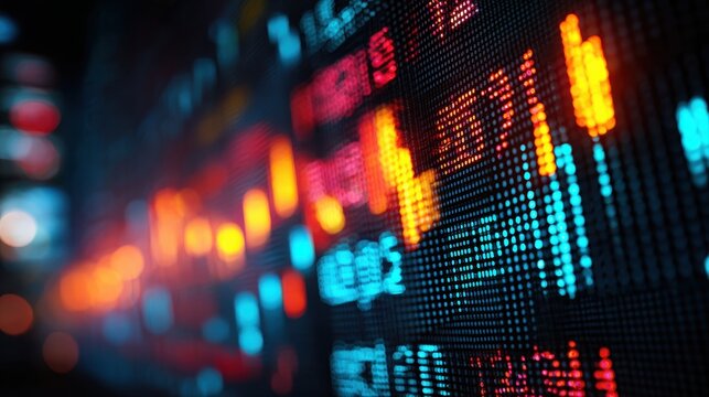 Stock exchange market chart, Stock market data on LED display. Business analysis concept.